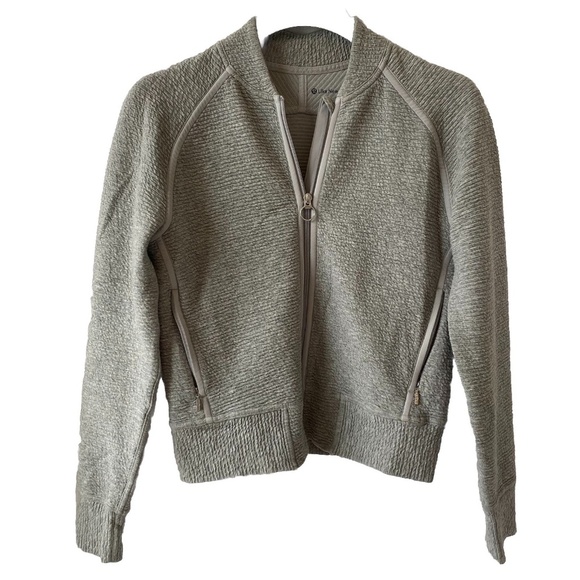 Lululemon On Repeat Bomber coat Heathered Core Lt Grey Textured Full Zip Size 4 - Picture 1 of 12